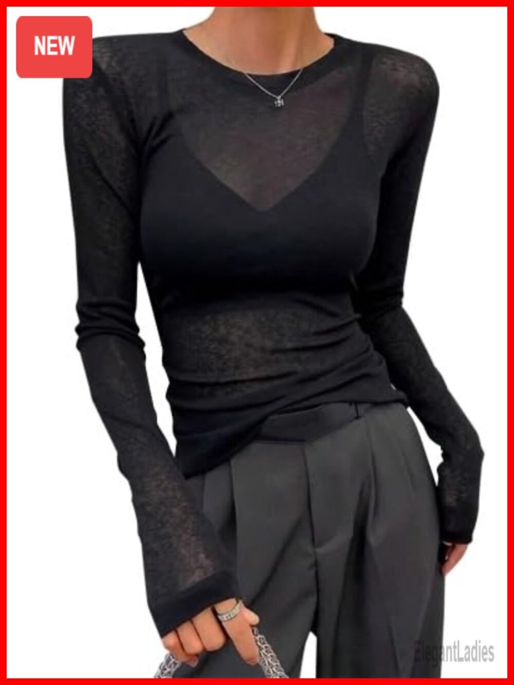 Sheer Mesh Long Sleeve Top See Through Going Out Shirt Women
